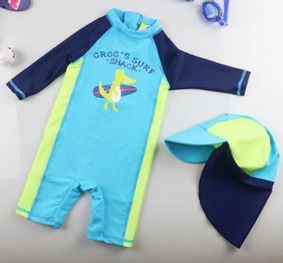 China Breathable Toddler Boys Long Sleeve One Piece With Hat Kids Toddler Boy Swim Trynks Kids Swim Shirts UV Kids Swimming Wear For Boys for sale