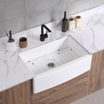 China Without Apron Ceramic Solid Outdoor White Large Faucet Modern Design Farmhouse Kitchen Sink for sale