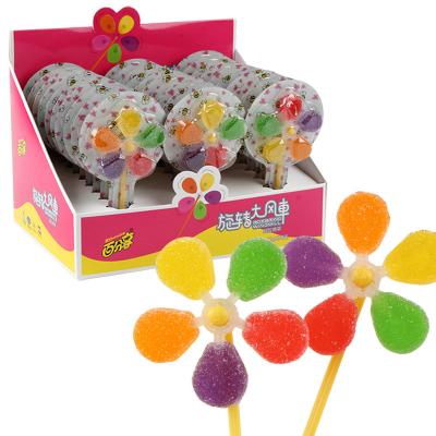 China Cartoon toys hot selling windmill candy fruit flavor gummy soft candy lollipop colorful gummy lollipop for sale