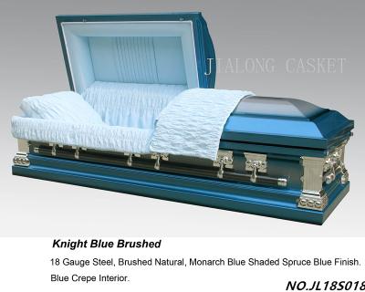 China Equipment Knight Style Funeral Coffin Blue Brushed Metal American Coffin-Medical for sale