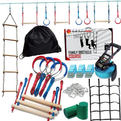 China Outdoor sports or balance training outdoor backyard obstacle course kits ninja slackline obstacle course for kids with outdoor swing for sale