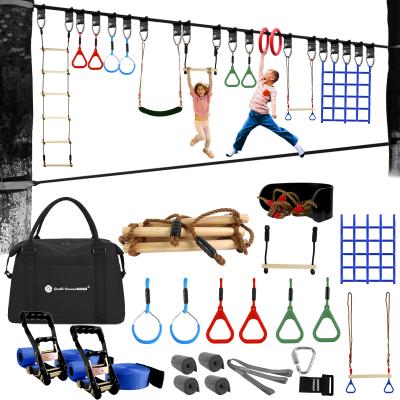 China Outdoor Sports Or Balance Training Amazon Hot Selling Kids Outdoor Ninja Climbing Slackline Obstacle Course With Outdoor Swing for sale