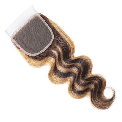 China Custom Wholesale High Quality Cheap Virgin Hair Soft Thick Smooth Shedding Raw Piano Barely Piano Color 4x4 Body Hd Lace Wave Closure for sale