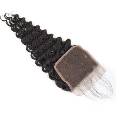 China Wholesale Natural Barely Shedding Soft Thick Smooth Hair Color Cuticle Aligned 4x4 Eu Lace Up Deep Wave Closure for sale