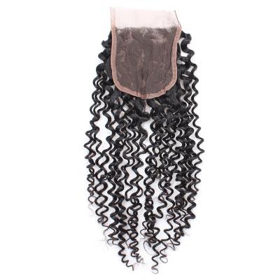 China Best Custom Virgin Barely Shedding Thick Smooth Soft Remy Cuticle Aligned Natural Black Hd Quality Lace Up Curly Hair 4x4 Closure for sale