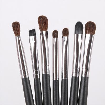 China Long Lasting Single Eyeshadow Eye Liner Brush Long Handle 7 Pcs Black Private Label Eye Makeup Brush Set for sale