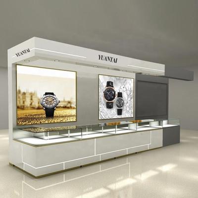 China Commercial MDF Watch Kiosk Display Showcase Jewelry Showroom Counter Design for sale