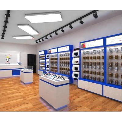 China MDF board or equivalent; customize are hosted wall mounted cell phone accessories kiosk with hidden led strip / cell phone store interior design for sale