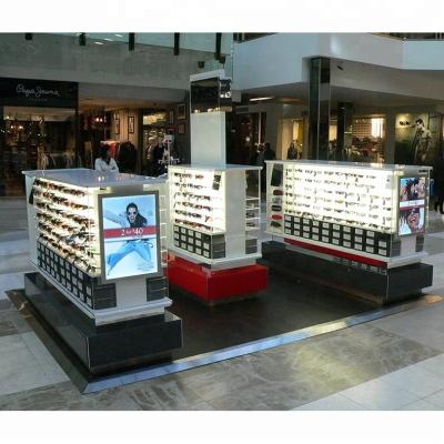 China MDF board or equivalent; customize are welcomed 2018 new design sunglass display kiosk for mall with LED light for sale