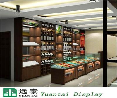 China MDF Wine Wall Mounted Shelving Glass Display Cabinets For Cigarette Shop Decoration for sale