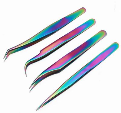 China Rainbow Eyelash Volume Tweezers Customized Eyelash Extension False Eyelash Tweezers Eyelash Clip Remover Beauty Tool Applicator for sale