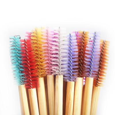 China 50pcs Eyebrow Eyelash Pack Disposable Lash Extension Tool Brushes Eco-friendly Bamboo Mascara Wands Handle Eyelash Brushes for sale