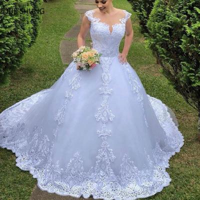 China 2022 Breathable New Style Modest Wedding Dress White Vintage Lace Up Sexy Backless Main Wedding Dresses Wedding Dress V-Neck Big Size Wedding Dresses for sale