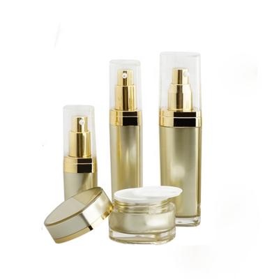 China 15ml 30ml 50ml 80ml Recyclable Custom Gold Cosmetic Containers Acrylic Skin Care Set With Cream Lotion Jars And Bottles for sale