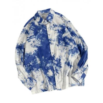 China Summer Anti-Shrink Cool Style Tie Dye Anti-Shrink Button Up Shirts For Men Long Sleeve Casual Shirts for sale