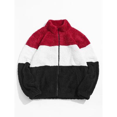 China Sustainable Mens Clothing Color Spliced ​​Jacket Customized Sustainable Fleece Zipper Fluffy Sherpa Jacket for sale