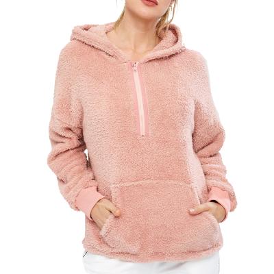 China Luxury Winter Anti-pilling Women's Winter Hoodie Quarter Zipper Soft Sherpa Hoodies for sale