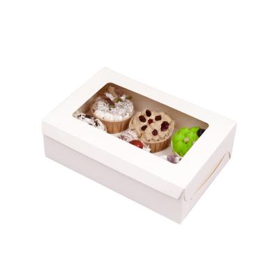 China Food Grade Kraft Biodegradable Custom Cupcake Pastries Paper Boxes With Clear PVC Window for sale