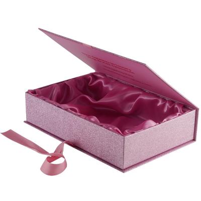 China Biodegradable Pink Hair Extensions Packaging Gift Box Book Style Paper Storage Box For Wigs With Ribbon for sale