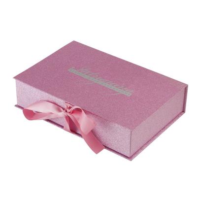 China Luxury Biodegradable Clamshell Satin Wig Packaging Box Hair Paper Box With Ribbon Closure for sale