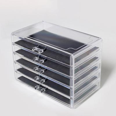 China Durable 3 Clear Storage Tray Acrylic Box For Jewelry 4 5 Drawer Necklace Earring Jewelry Velvet Storage for sale