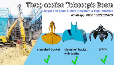 China 30m 35m Largo alcance Clamshell Telescópico Brazo Excavadora de tres secciones Brazo de caza en venta