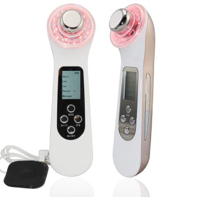 China Anti-puffiness 5 in 1 Ionic Ultrasonic Photon Face Beauty Skin Lifting Whitening Massager for sale