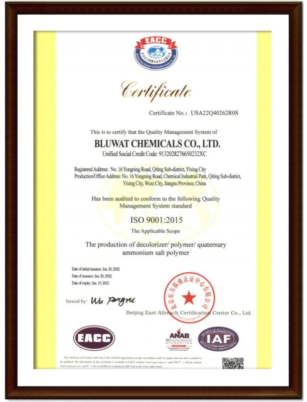 ISO 9001 - Yixing bluwat chemicals co.,ltd