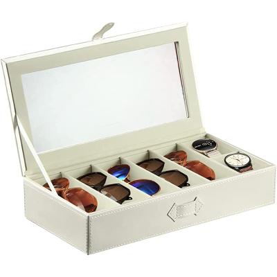 China Handmade Soft Leather Organizer Eye Glass Case Sunglasses Packaging Box Set Adult Sunglasses Glass Storage Box for sale