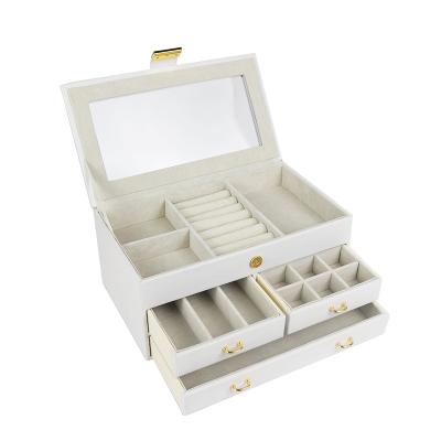 China Ring Custom Sliding Jewelry Box Luxury Leather White Jewelry Drawer Craft Packaging Gift Box for sale