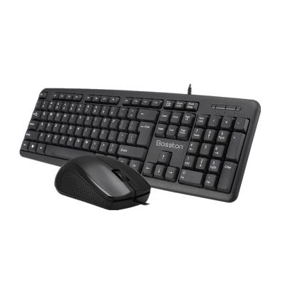 China D5200 BOSSTON Cheap Capacitive Keyboard and Mouse Set USB Black Wired Mouse Keyboard Combos for Office Home for sale