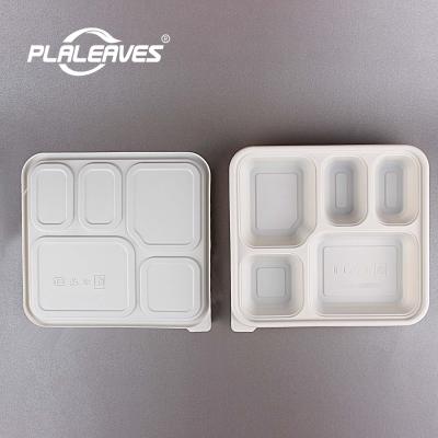 China PLALEAVES Eco Friendly Disposable Biodegradable Take Out Five Compartment 1000ml Food Container Manufacturers for sale