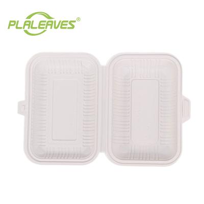 China PLALEAVES Biodegradable and Eco Friendly Cornstarch Disposable Food Take Out Clamshell 450ml Box for Restaurants and Home for sale