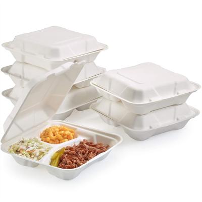 China PLALEAVES 3 Compartment Biodegradable Microwaveable Bento Box Leakproof Disposable Food Container Bagasse Biodegradable/Microwavable/Waterproof and Oil Proof by PLALEAVES for sale