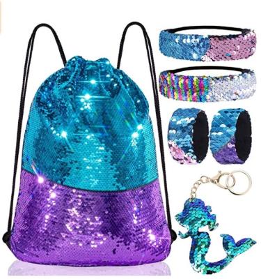 China Wholesale Reversible Mermaid Sequin Sequin Drawstring Backpack/Blue/Purple Reversible Bag for Kids Girls Dance Bag for sale