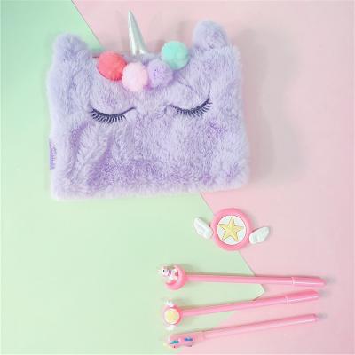 China Fashion\New Comfortable\Durable Unicorn Cartoon Cute Plush Pen Bag Stationery Collection Bag Girl Heart Makeup Bag for sale