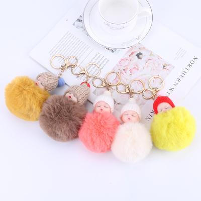 China Plush FUR BALL BABY HEAD POMPOM BALL SLEEPY BABY KEY CHAIN ​​KEY CHAIN for sale