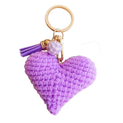 China Polyester Hand - Bead Pendant Chain Celebrity Plush Heart Shape Woven Key Chain Backpack Internet Hanging Keychain for sale