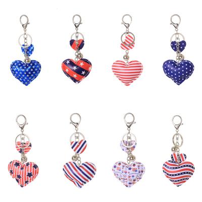 China Heart Shaped PU Key Chain Independence Day Flag American Flag Key Chain PU Printing Leather Key Chain for sale