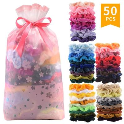 China 50 Pack Hair Scrunchies Hot Selling Velvet Soft Scrunchies Hair Tie Pack Accessories Hair Band Wholesale 20 Packs/lot for sale