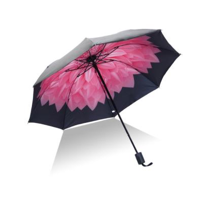 China Folding Creative Inside Printing Flower Safe 3 Foldable Umbrella Uv Protection for sale