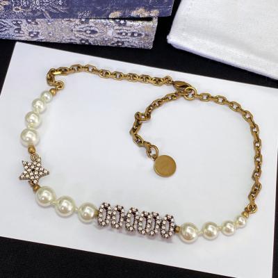 China Trendy Vintage CC Necklaces Women Vintage Pearl D Chokers Necklace Copper Fashion Jewelry Accessories Birthday Wedding Party Gift for sale