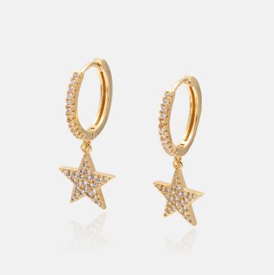 China TRENDY drop earrings women fashion 925 sterling silver starburst huggie earring luxury micro CZ to pave gold star earrings for sale