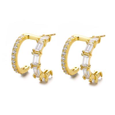 China TRENDY Good Quality 925 Sterling Silver Zircon C Shape Earrings Layered S925 Crystal Hoop Earrings Silver for sale