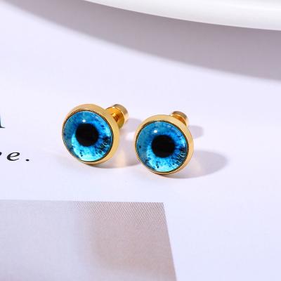 China New Nickel Free Stainless Steel Lead Free Gold Plated Evil Eyes Stud Earrings Stainless Steel Turkish Blue Eyes Earrings for sale