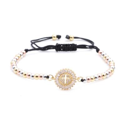 China 2021 Lead Free Nickel Free Colorful Beads Chain Adjustable Round Women Crystal Cross Hand Bracelet For Rainbow CZ Evil Eyes Colorful Charm Bracelet for sale