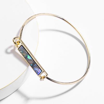 China Simple Design Lead Free Nickel Free Jewelry For Abalone Blue Shell Bar Bangle Ladies Abalone Rectangle Open Bangle Bracelet for sale