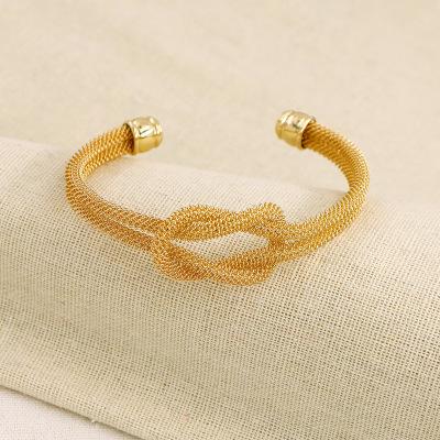 China Winter Fashion Style Ornament 24K Gold Plating Knot Metal Mesh Open Bangle Metal Mesh Punk Bracelet Lead Free Nickel Free Winter For Presents for sale