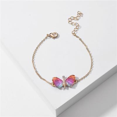 China Boho Lead Free Nickel Free New Style Resin Colorful Butterfly Wings Link Chain Crystal Acrylic Butterfly Transparent Bangle Bracelet for sale