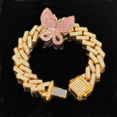 China Nickel free; Best Amazon Ebay Lead Free Selling Exaggerated Hips Hops Cubic Zircon Butterfly Bracelet Bling Cuban Chain Bracelet for sale